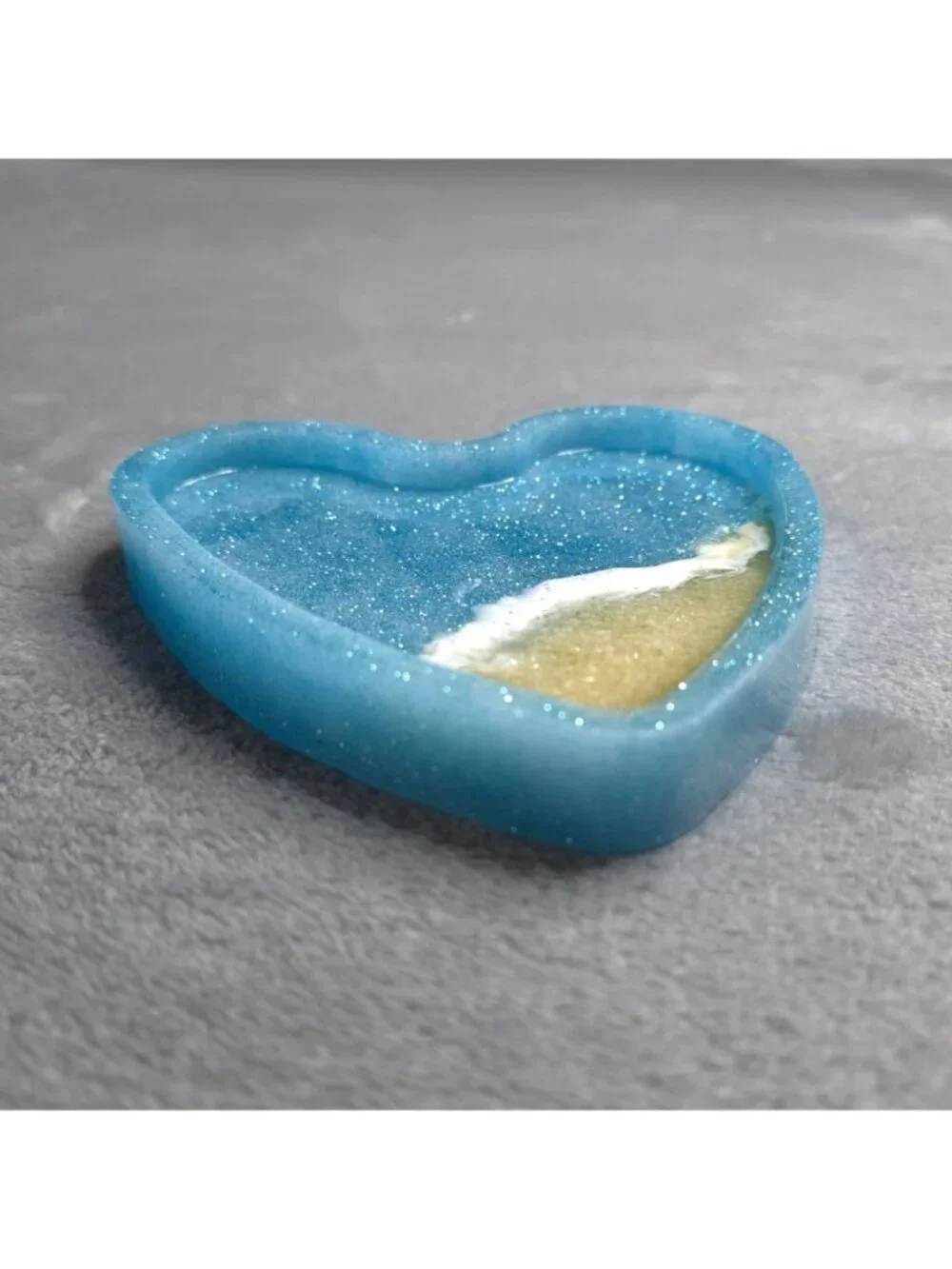 Heart-Shaped Resin Trinket Dish 4.5 in Glitter Beach-Inspired Sand Handmade